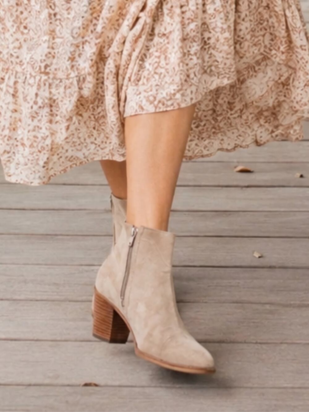 TOMS Women’s Lunata Suede Ankle Bootie – Taupe Size 8 (Women's)